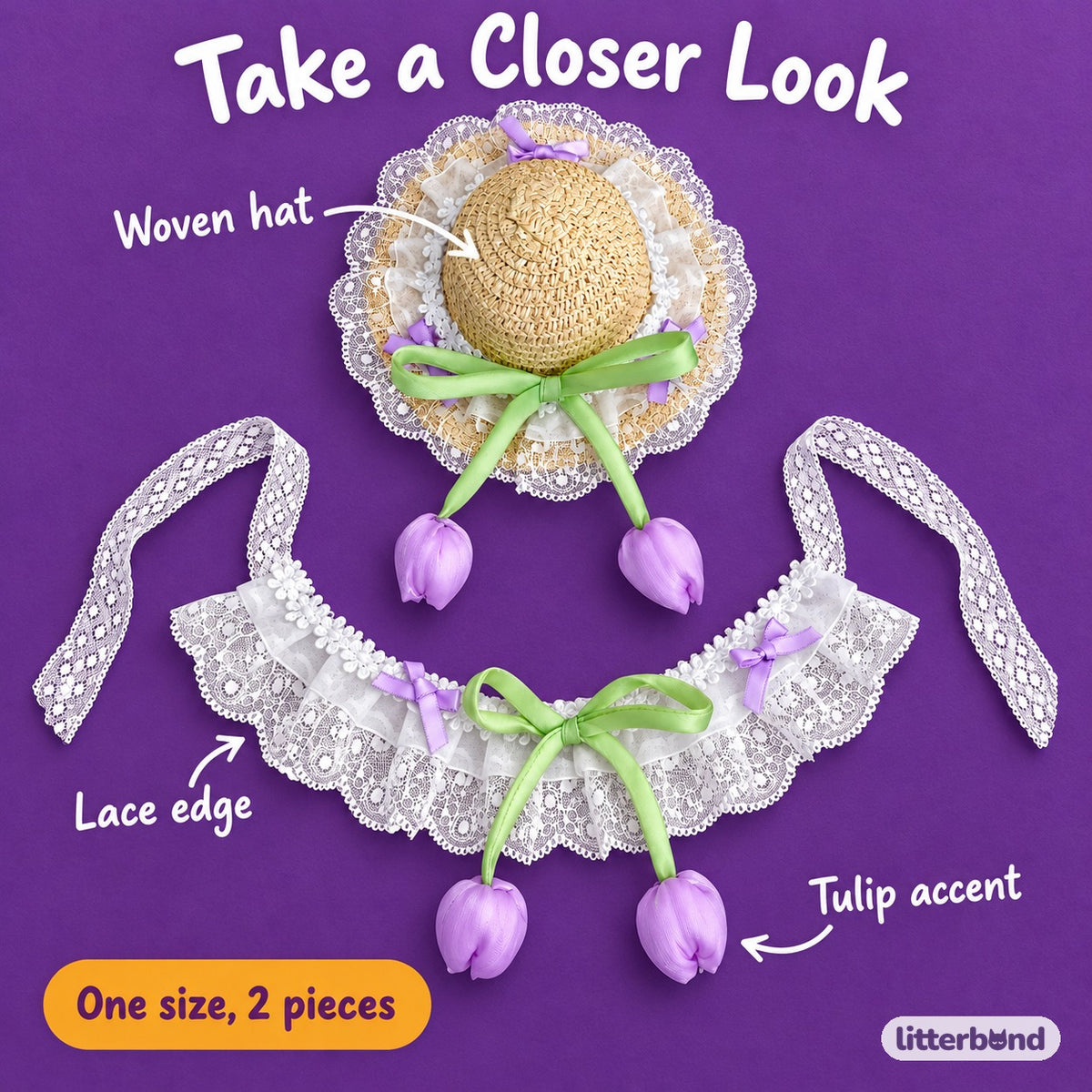 Tulip Photo Hat and Collar Set - close-up details