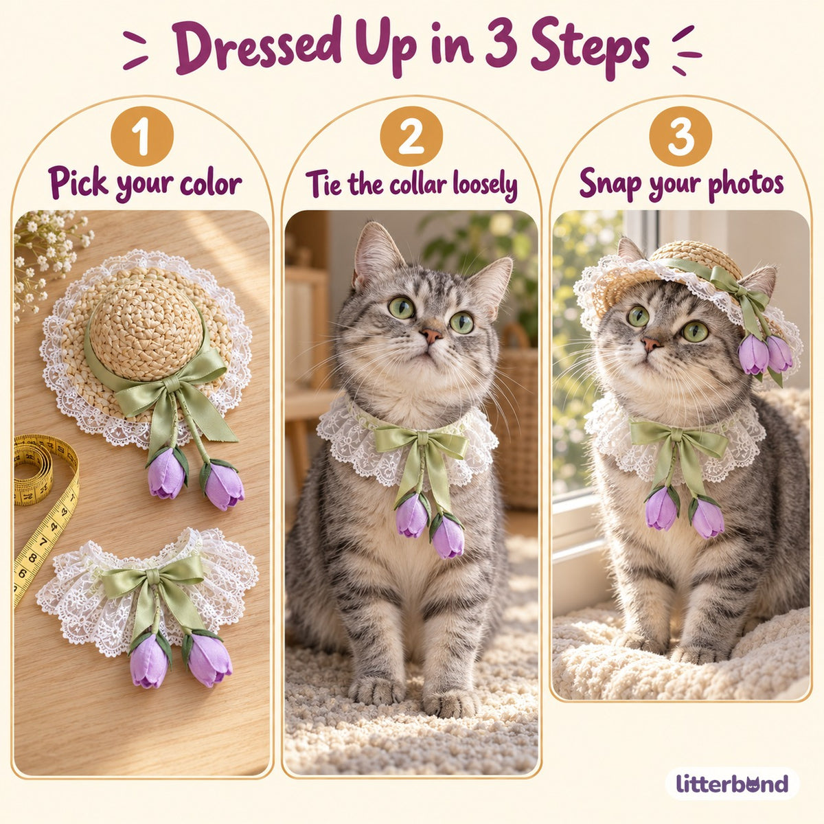 Tulip Photo Hat and Collar Set - how to put it on