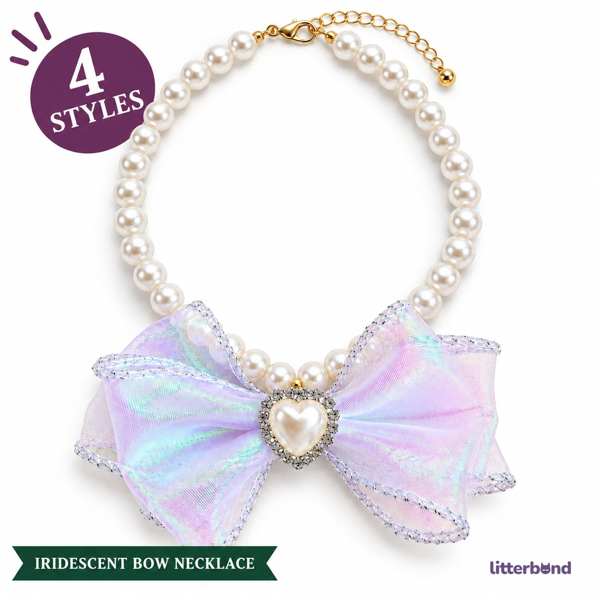 Iridescent Heart Bow Necklace