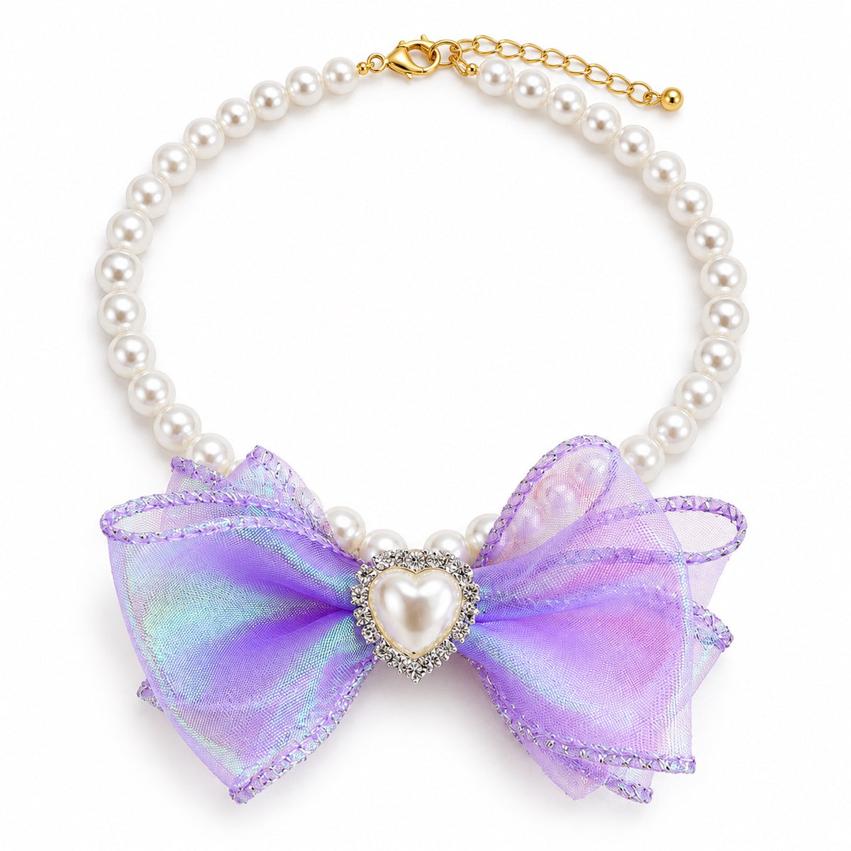 Iridescent Heart Bow Necklace - Iridescent Purple