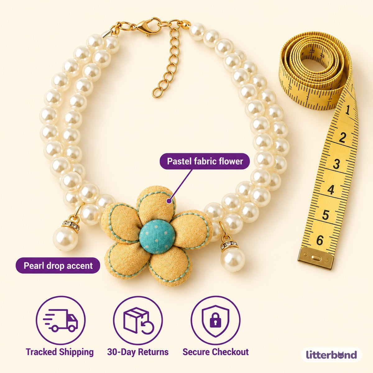 Pastel Flower Pearl Necklace - size and details
