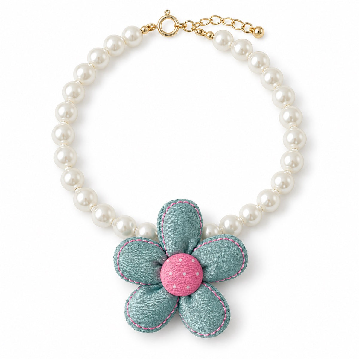 Pastel Flower Pearl Necklace - Green Single-Layer