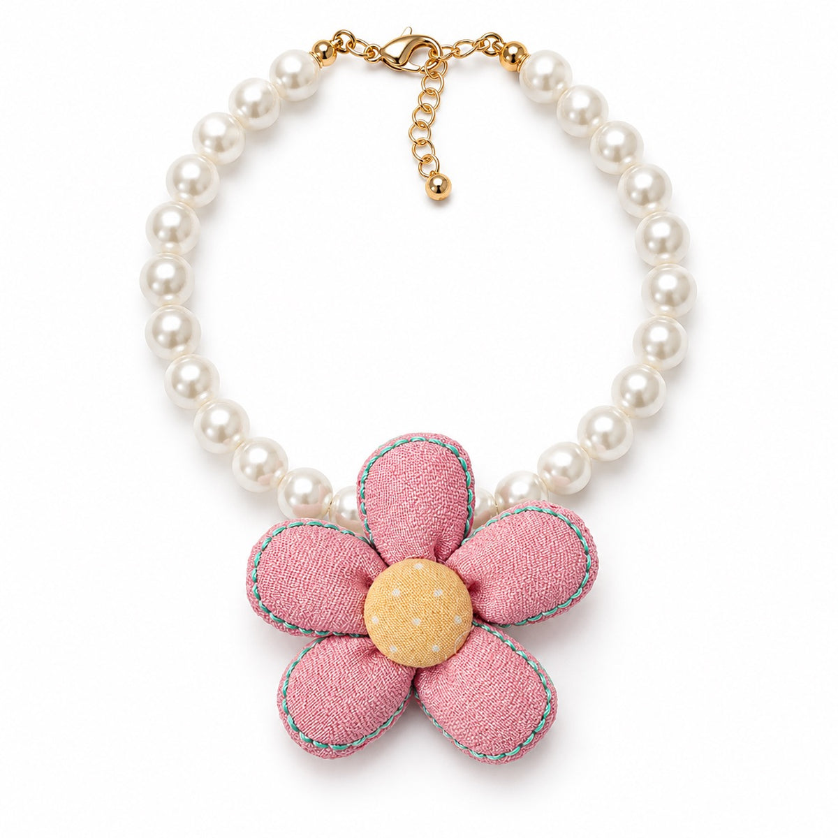 Pastel Flower Pearl Necklace - Pink Single-Layer