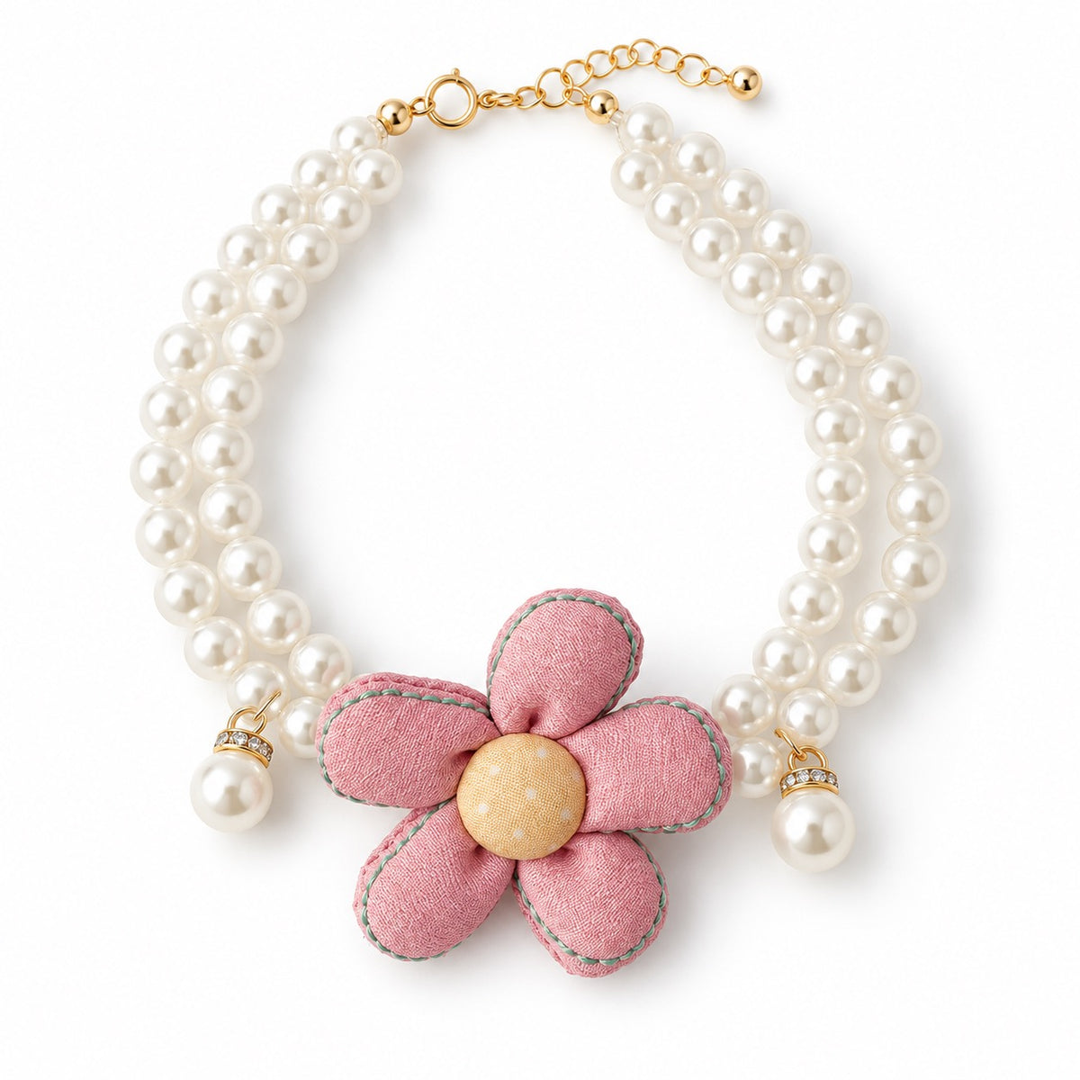 Pastel Flower Pearl Necklace - Pink Double-Layer