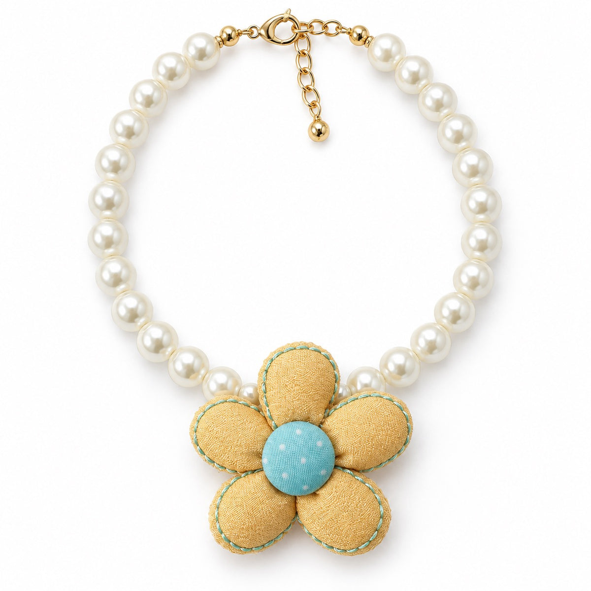 Pastel Flower Pearl Necklace - Yellow Single-Layer