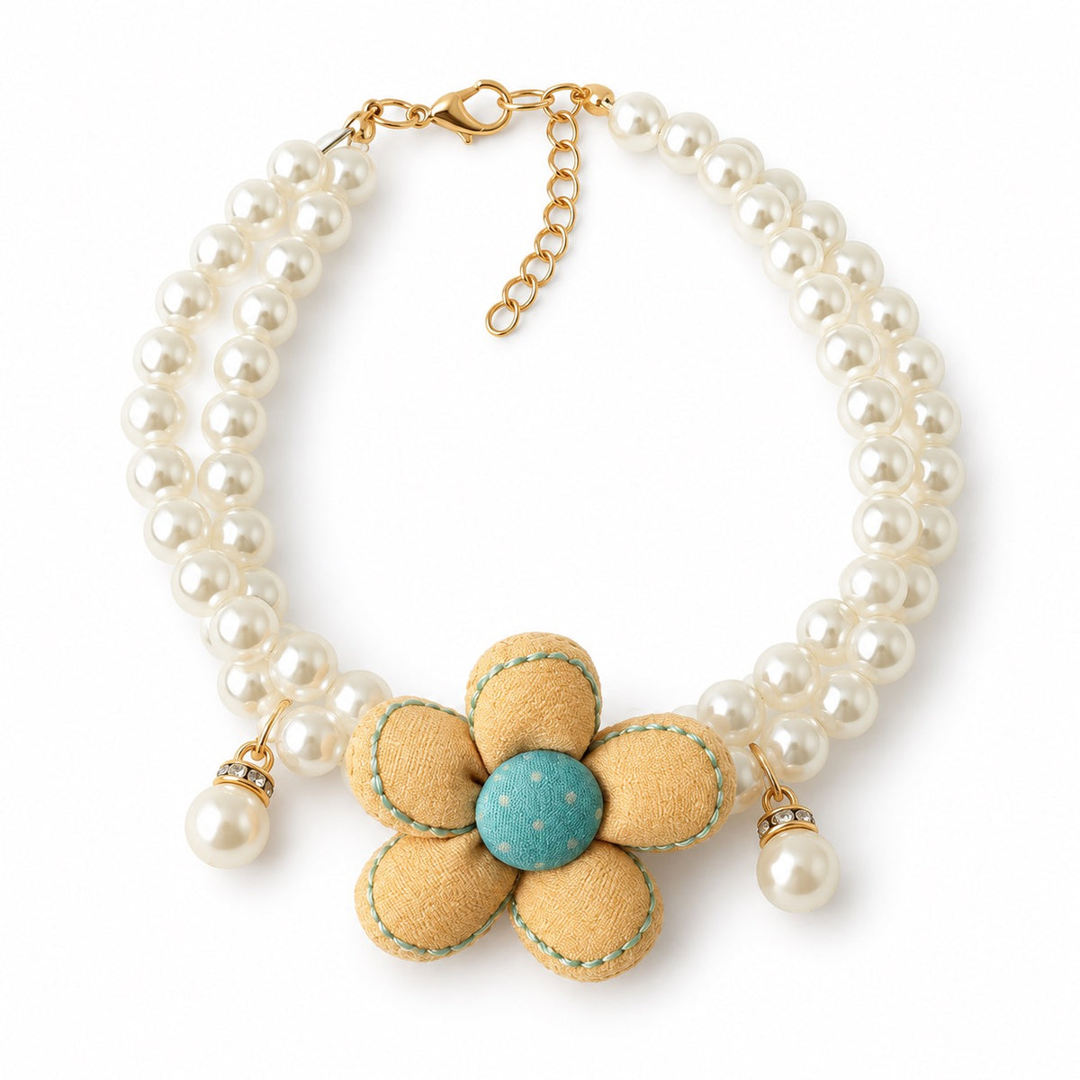 Pastel Flower Pearl Necklace - Yellow Double-Layer