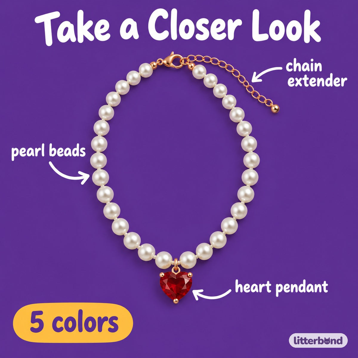 Pearl Heart Pendant Necklace - close-up details
