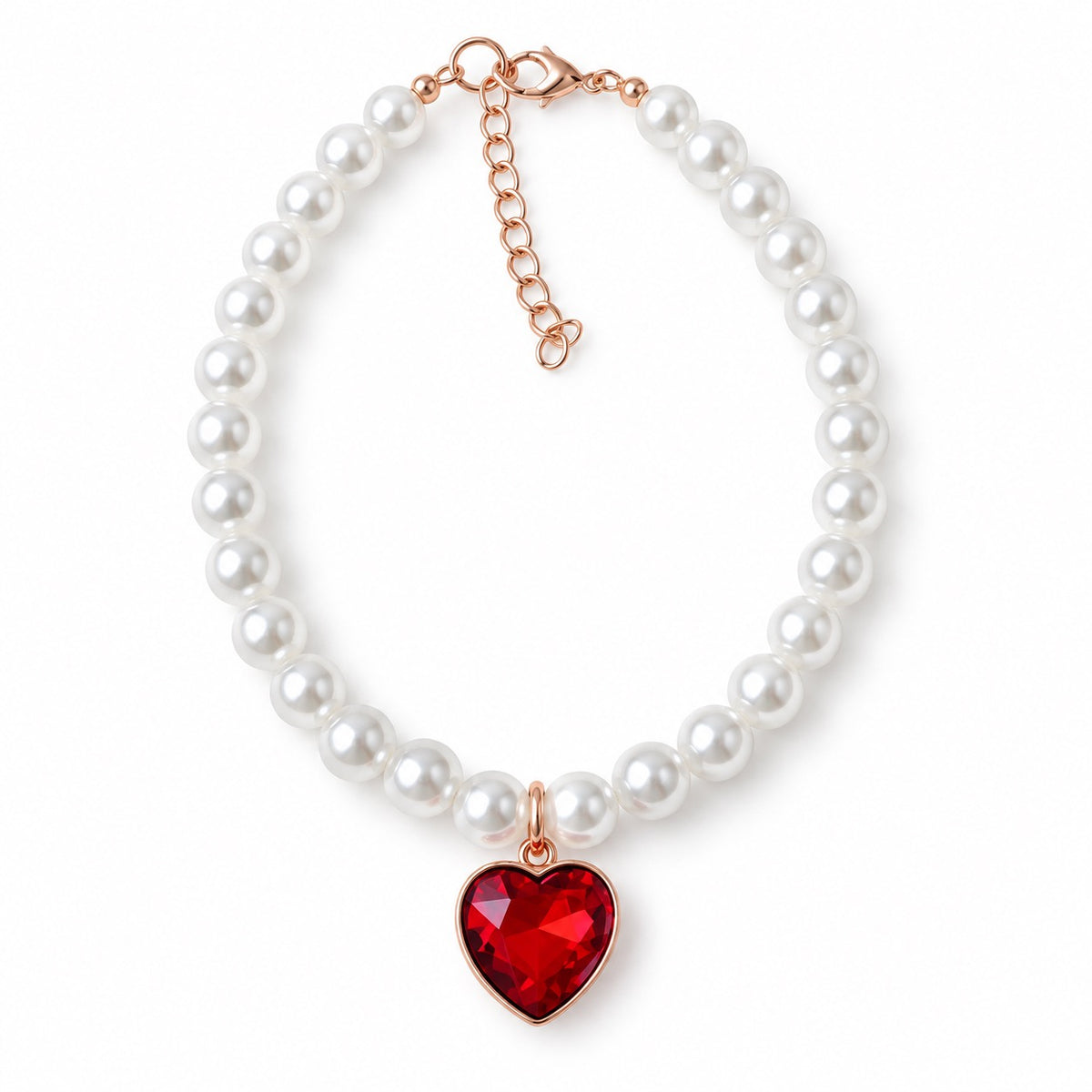 Pearl Heart Pendant Necklace - Ruby Red