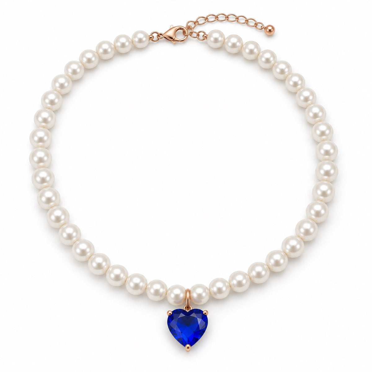 Pearl Heart Pendant Necklace - Cobalt Blue