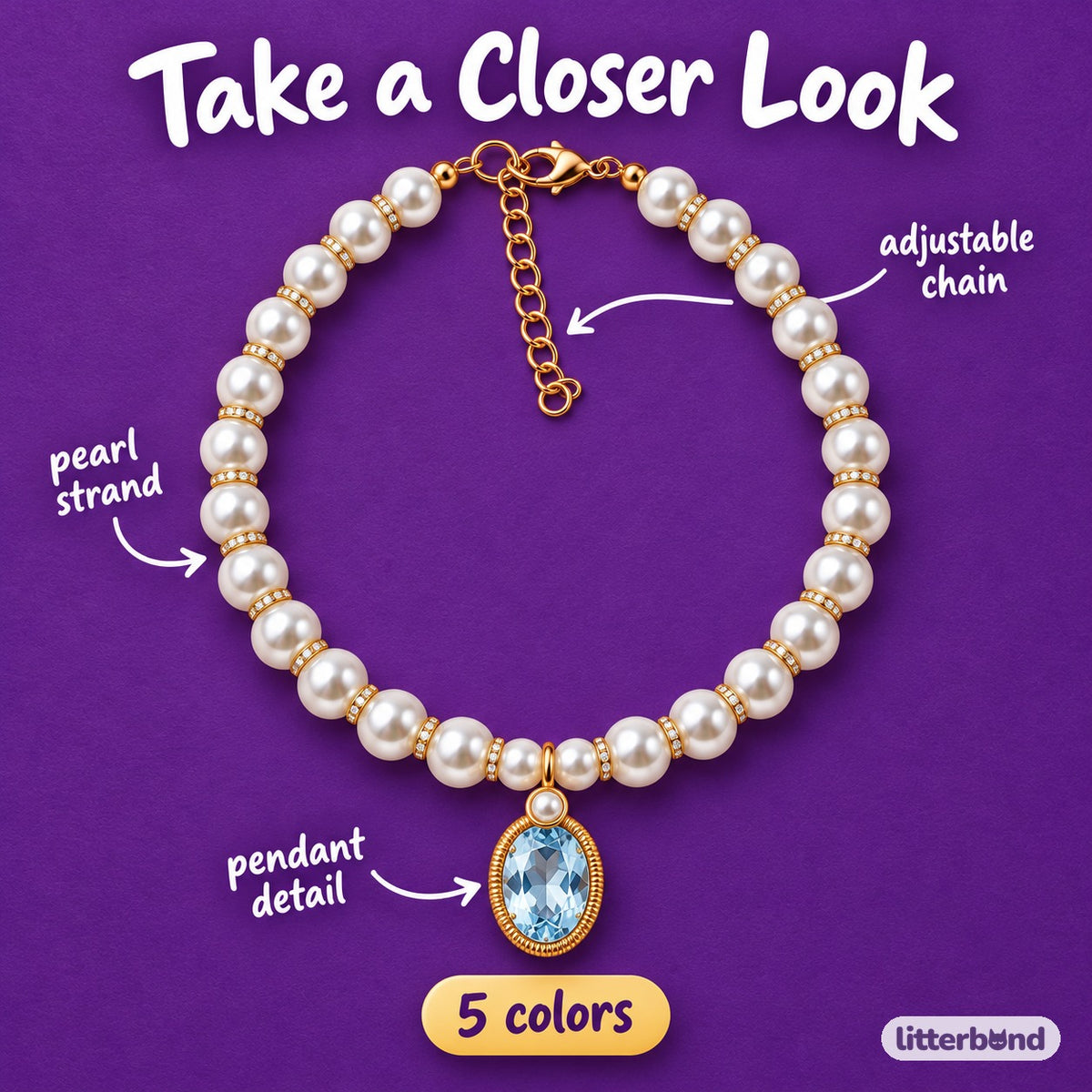 Colorful Pearl Charm Necklace - close-up details