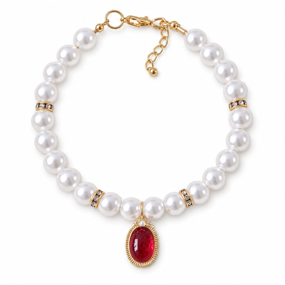 Colorful Pearl Charm Necklace - Red