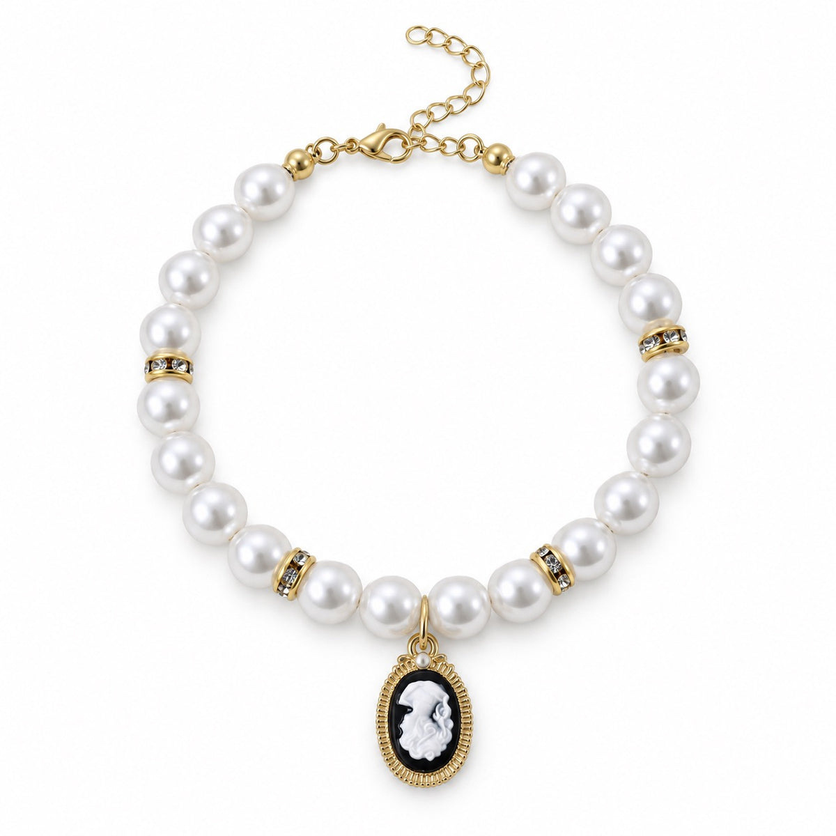 Colorful Pearl Charm Necklace - Black and White