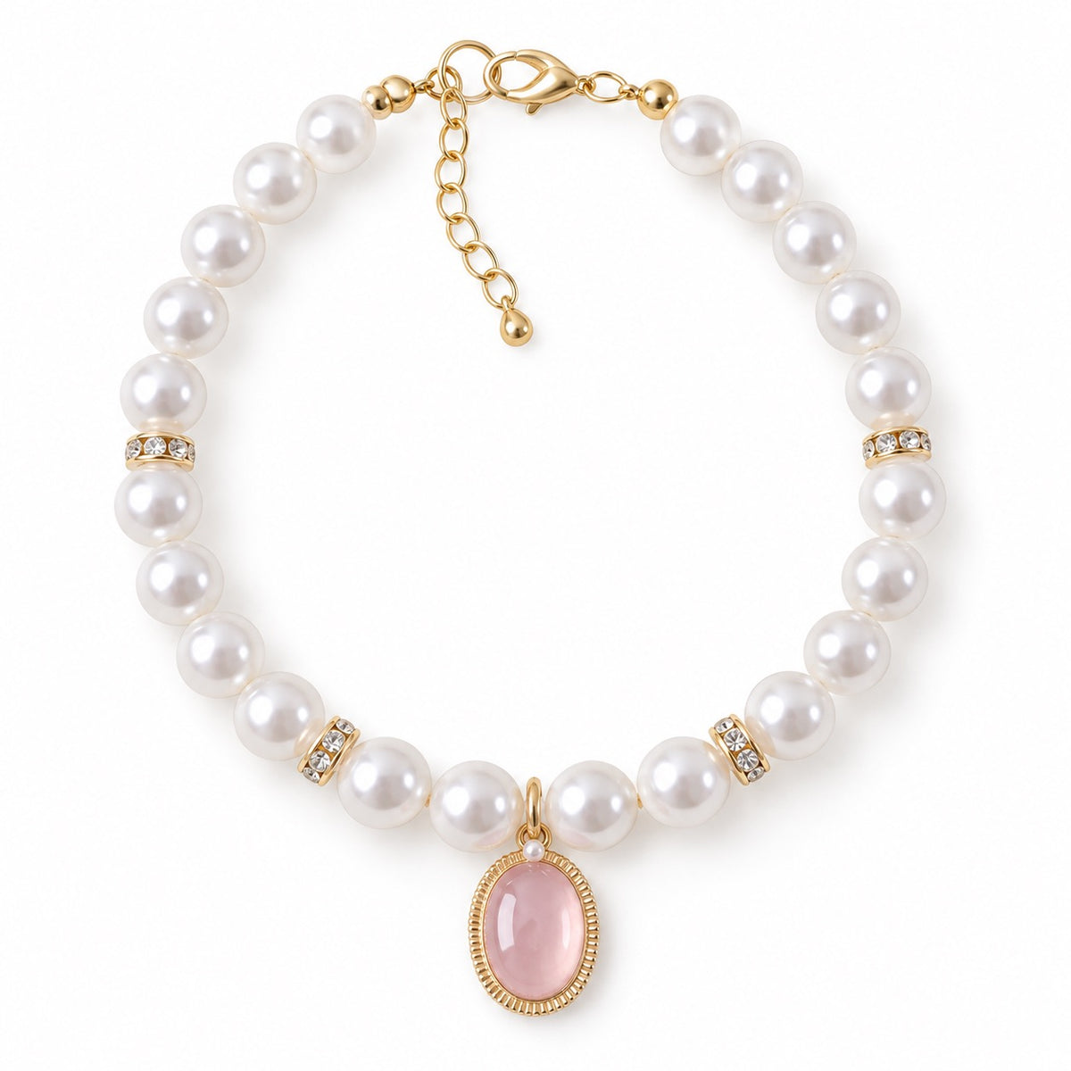 Colorful Pearl Charm Necklace - Light Pink