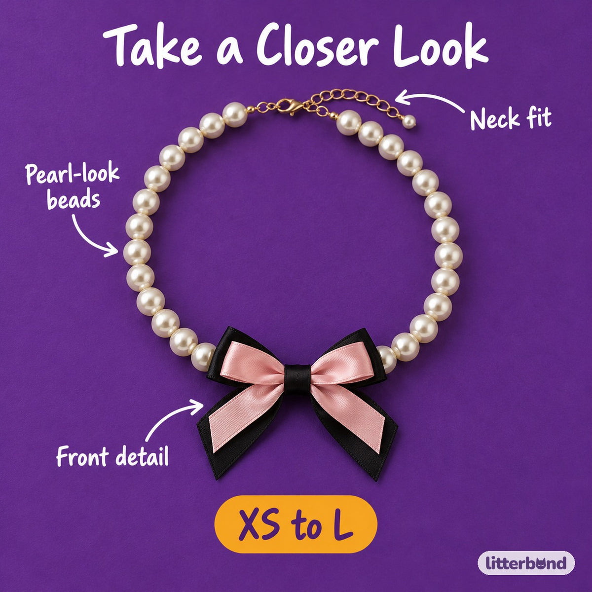 Pearl Bow Pendant Collar Necklace - close-up details