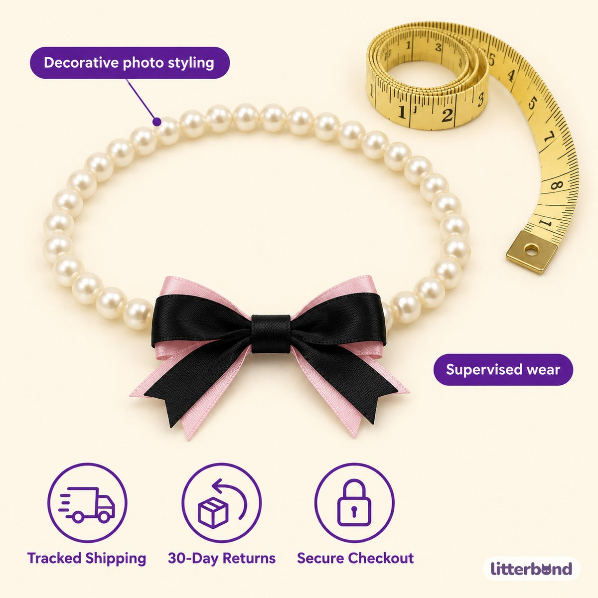 Pearl Bow Pendant Collar Necklace - size and details
