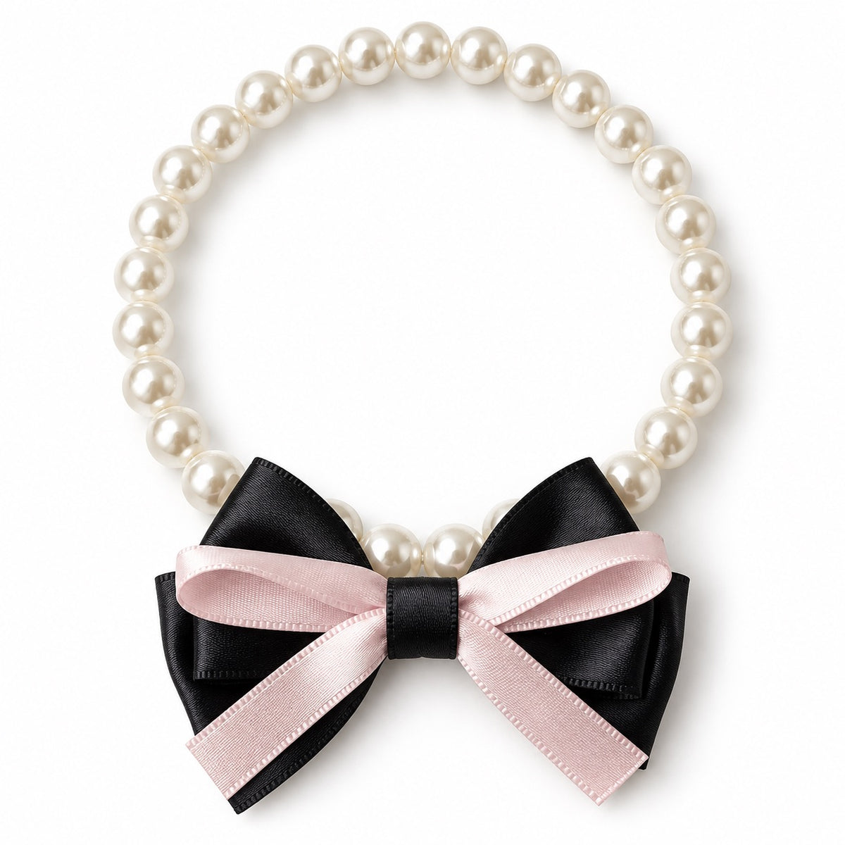 Pearl Bow Pendant Collar Necklace - Black Bow