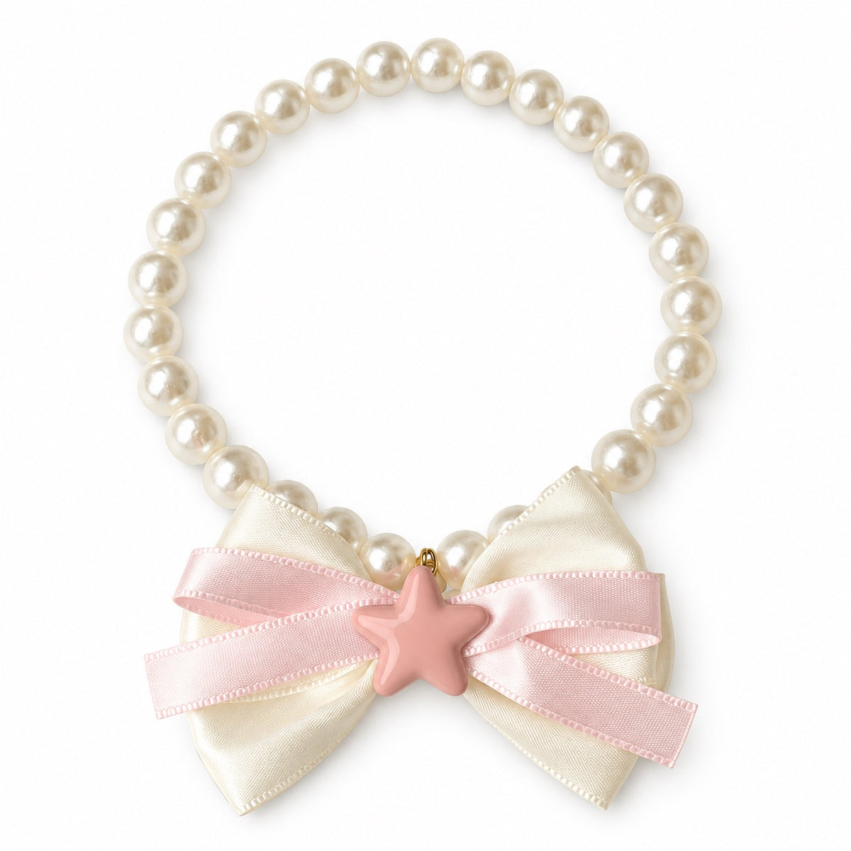 Pearl Bow Pendant Collar Necklace - Cream Bow