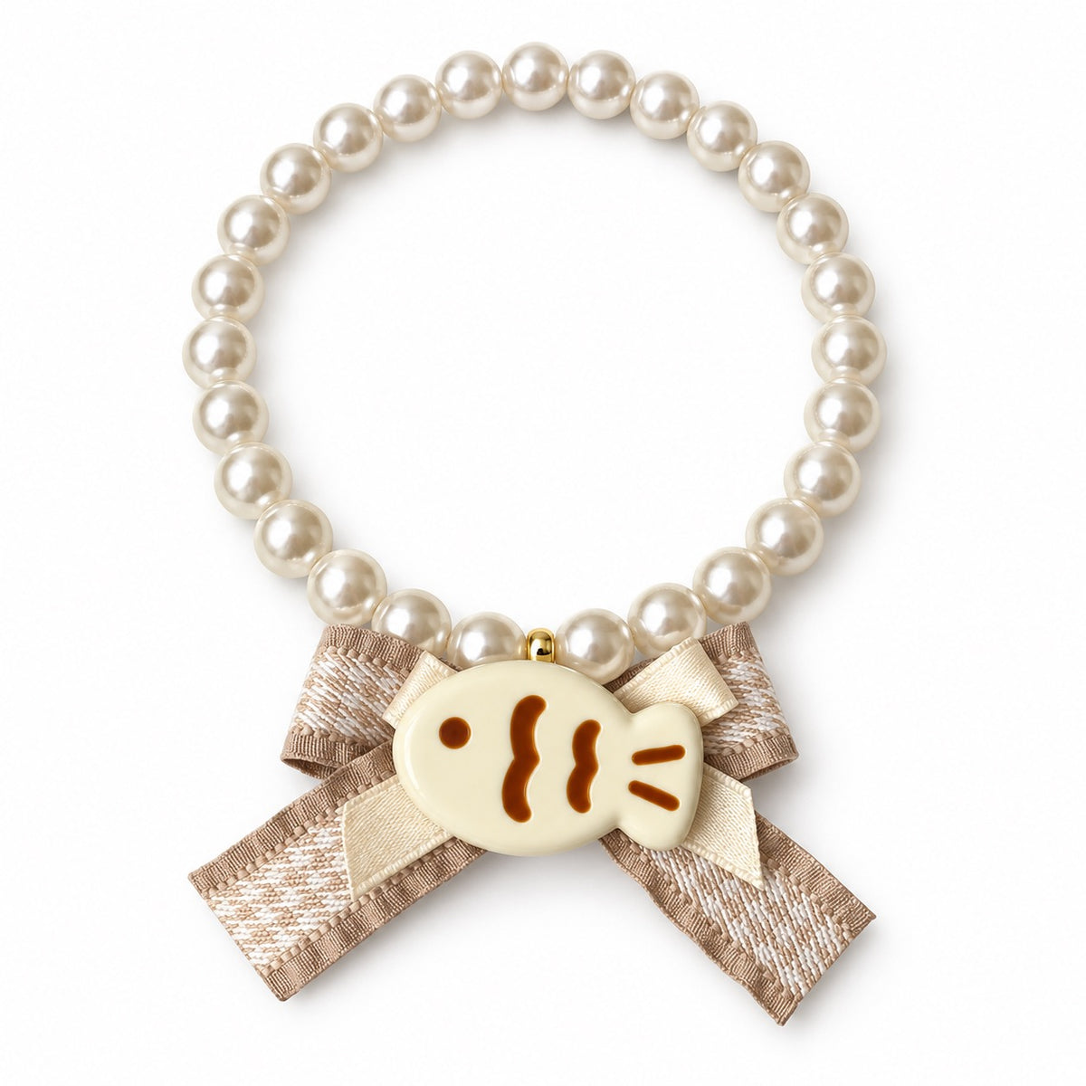 Pearl Bow Pendant Collar Necklace - Cream Fish