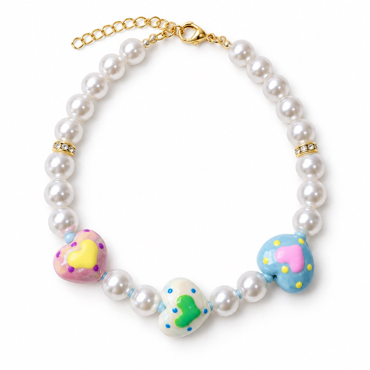 Pastel Heart Pearl Necklace - Blue Pearl Hearts