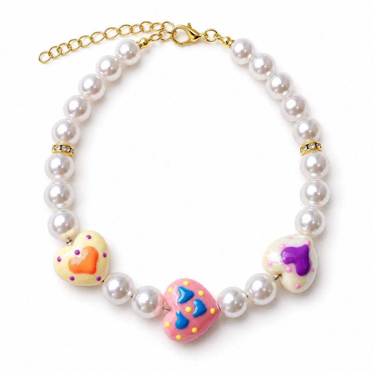 Pastel Heart Pearl Necklace - Blush Pearl Hearts