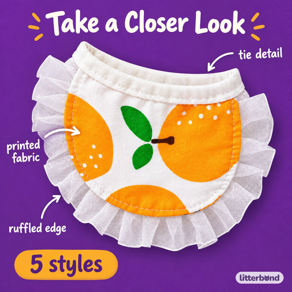 Floral Ruffle Pet Bib - close-up details