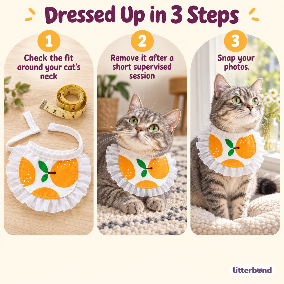 Floral Ruffle Pet Bib - how to put it on