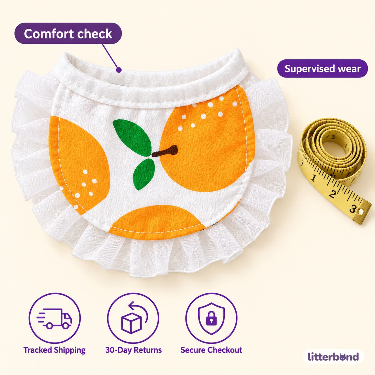 Floral Ruffle Pet Bib - size and details