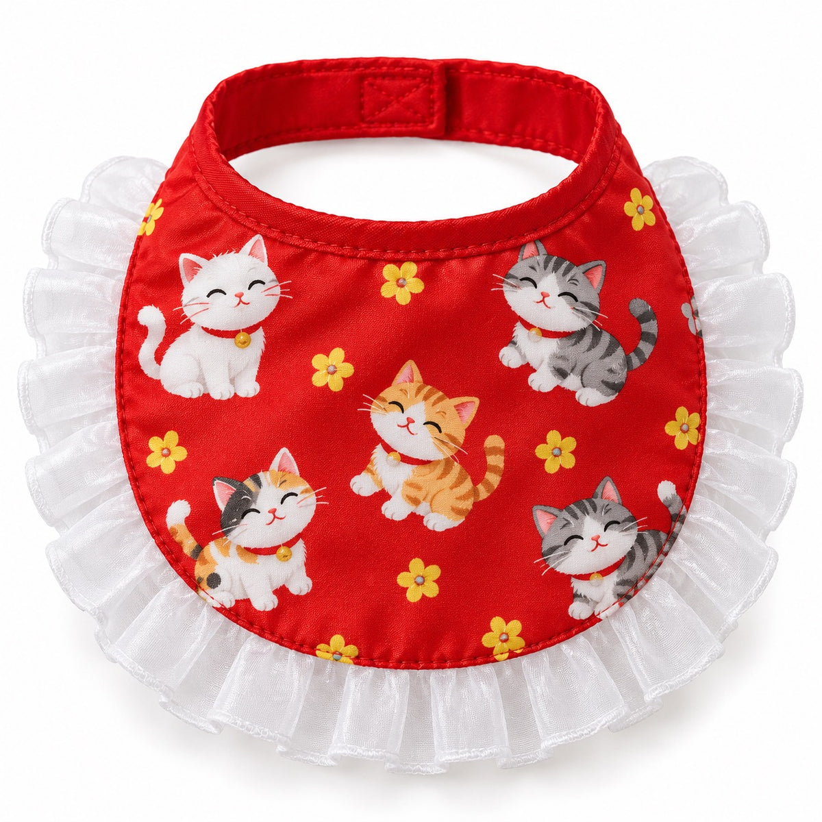 Floral Ruffle Pet Bib - Red Cat Print