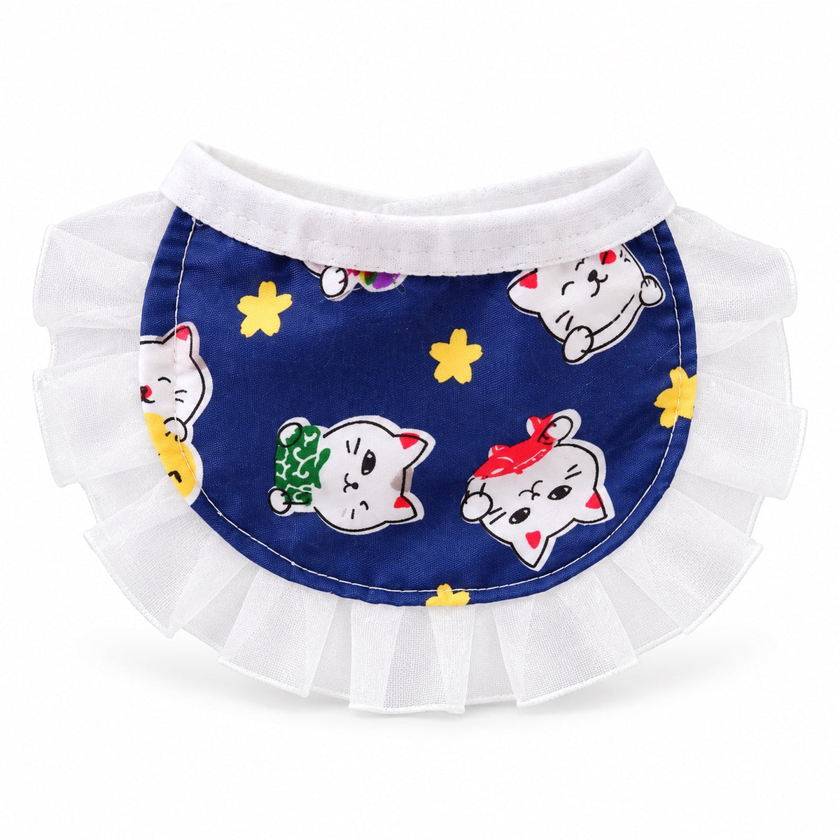 Floral Ruffle Pet Bib - Navy Cat Print