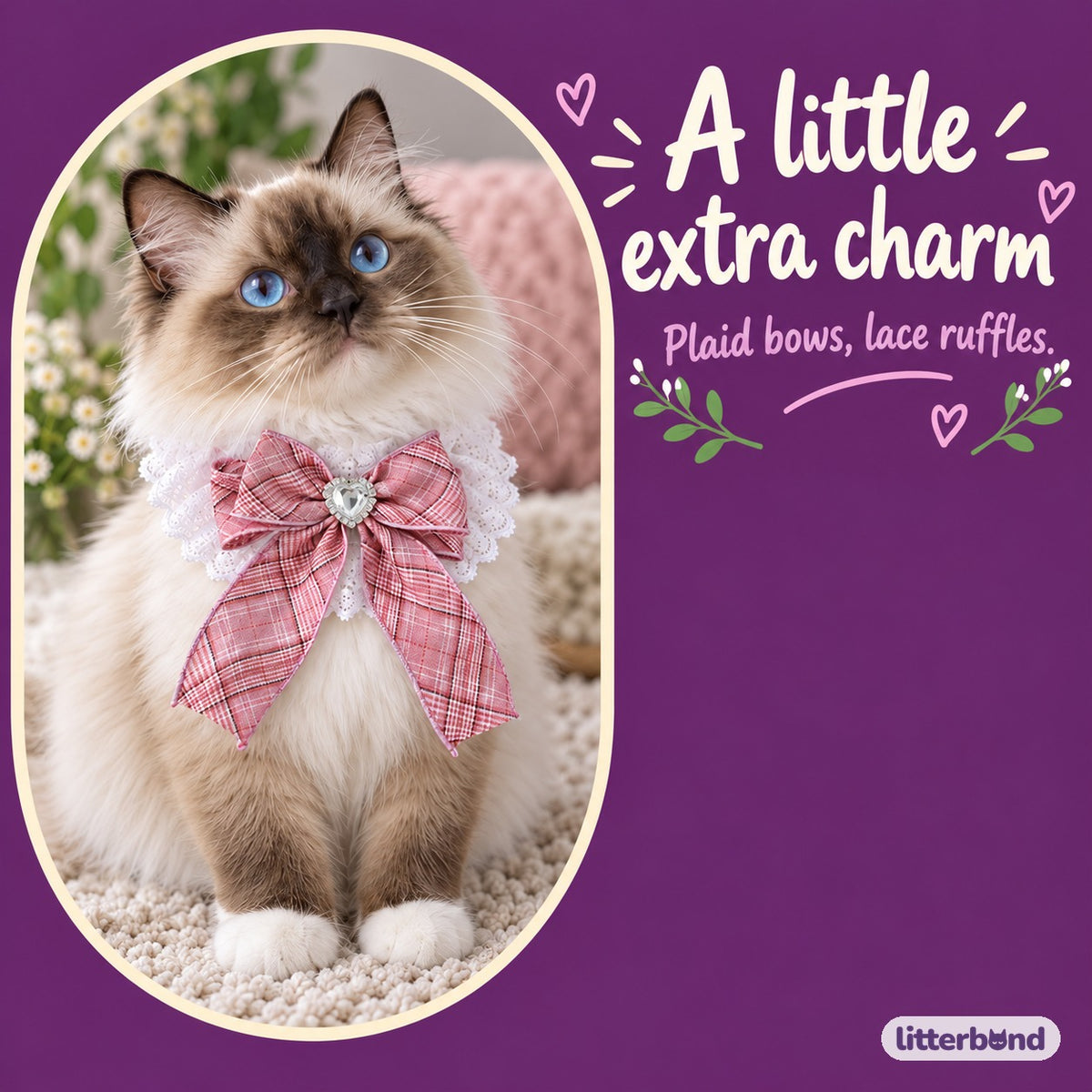 Plaid Heart Ruffle Collar on a cat