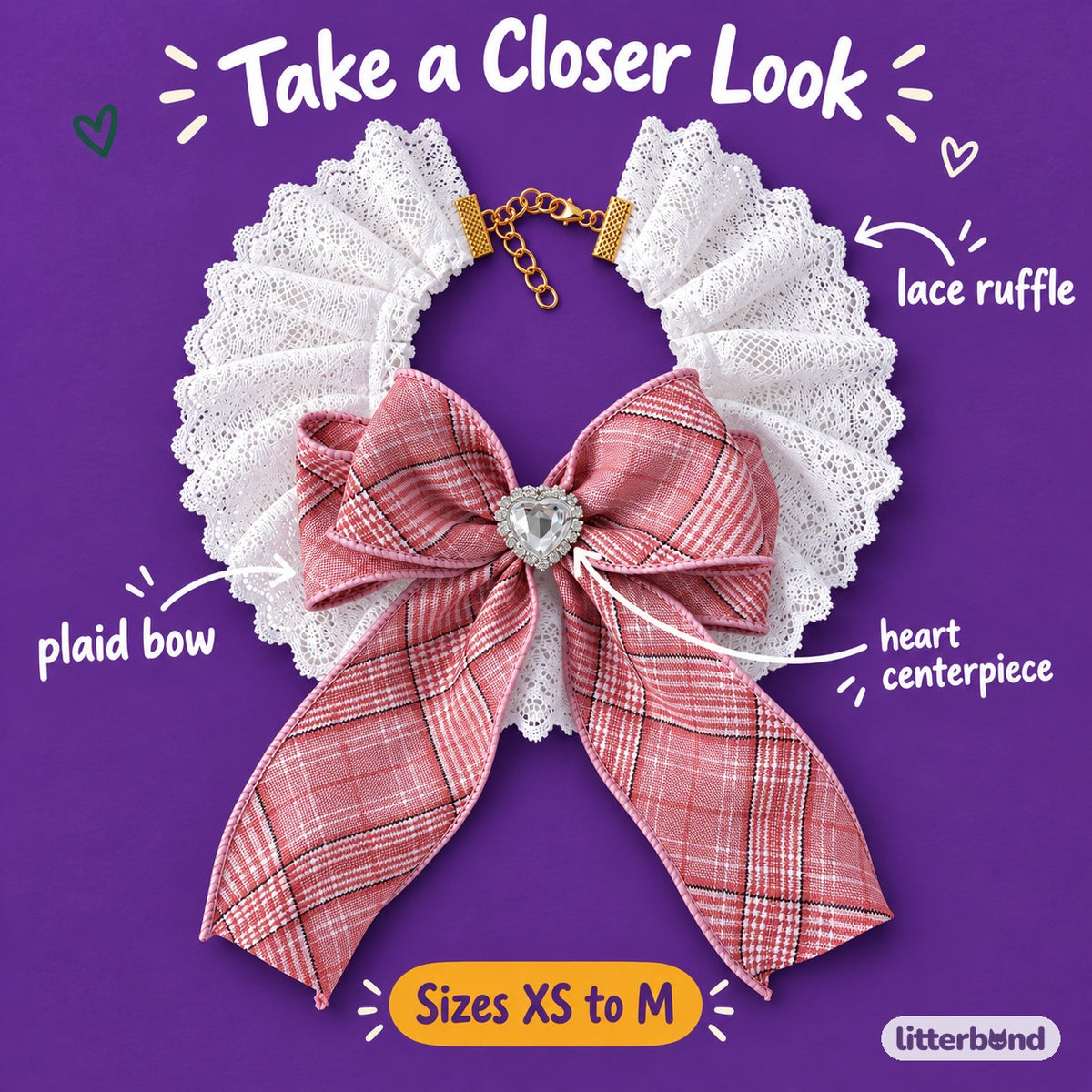 Plaid Heart Ruffle Collar - close-up details