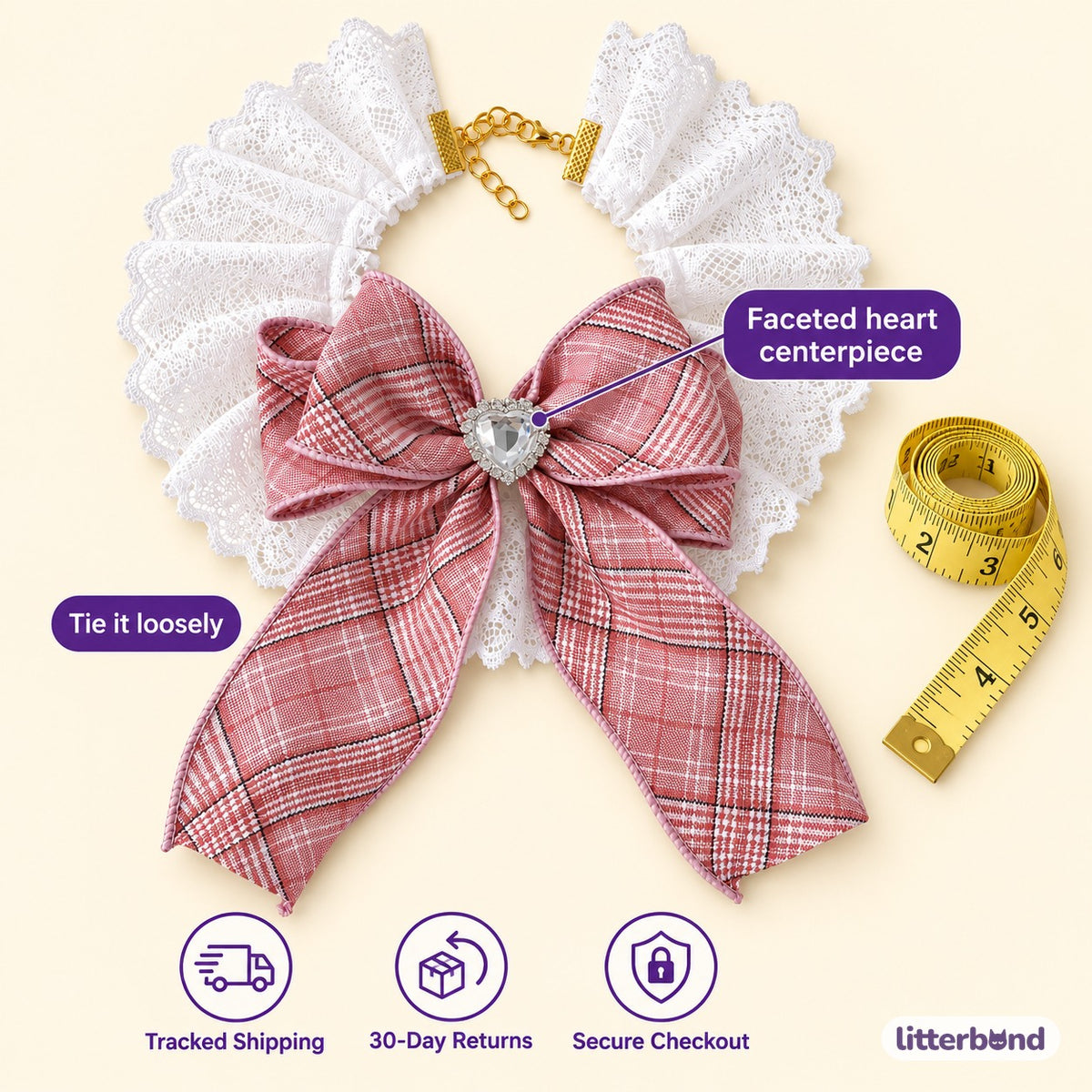 Plaid Heart Ruffle Collar - size and details