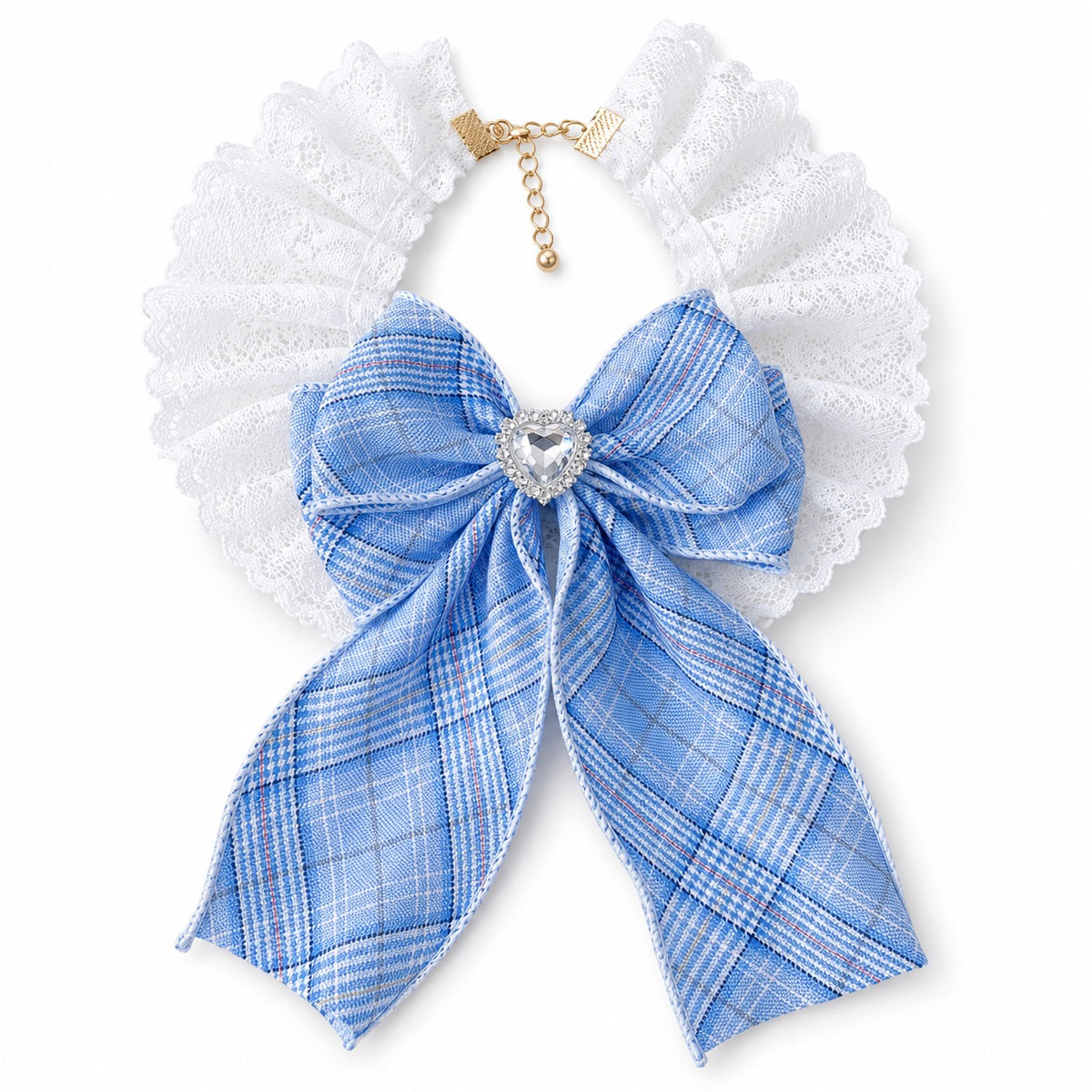 Plaid Heart Ruffle Collar - Blue Plaid