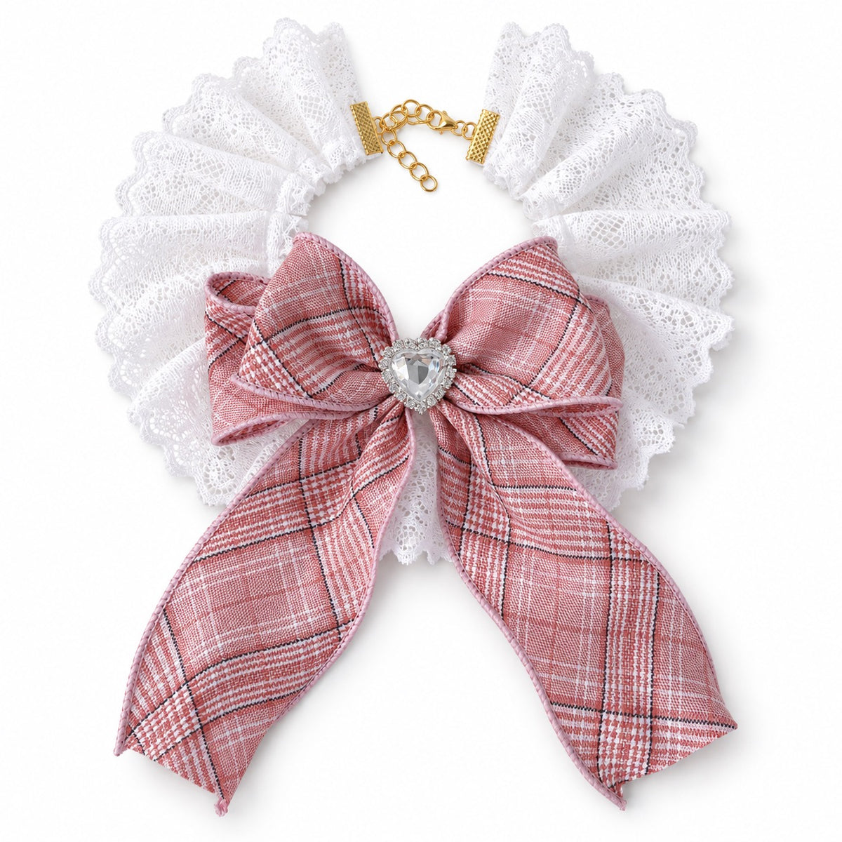 Plaid Heart Ruffle Collar - Pink Plaid