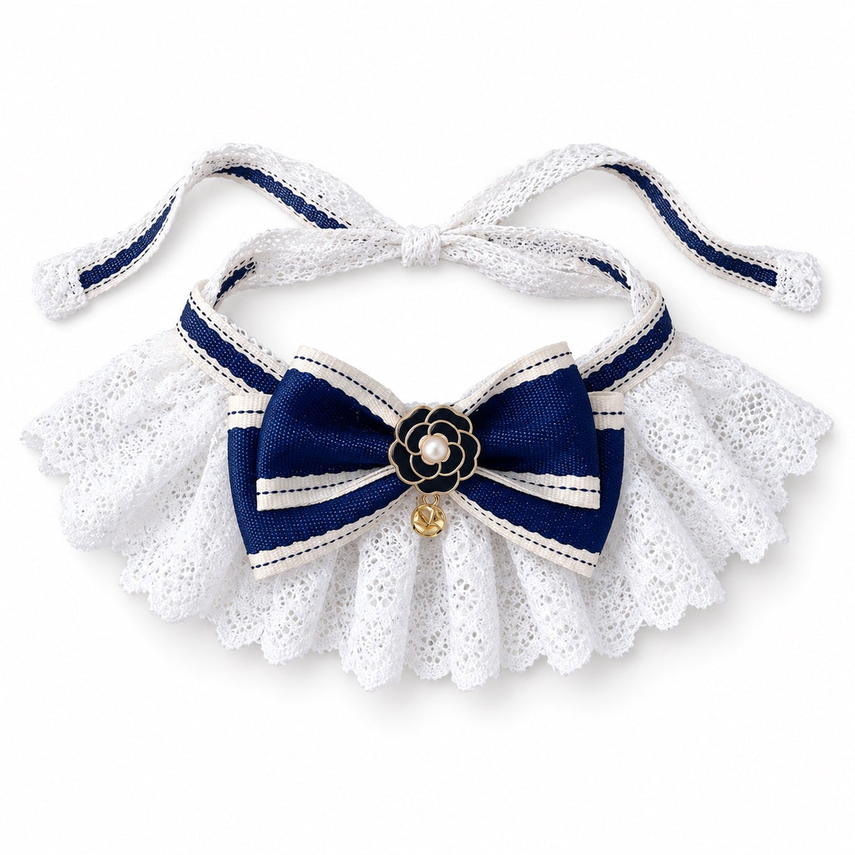 Lace Bow Bib for Photos - Navy Camellia Bow