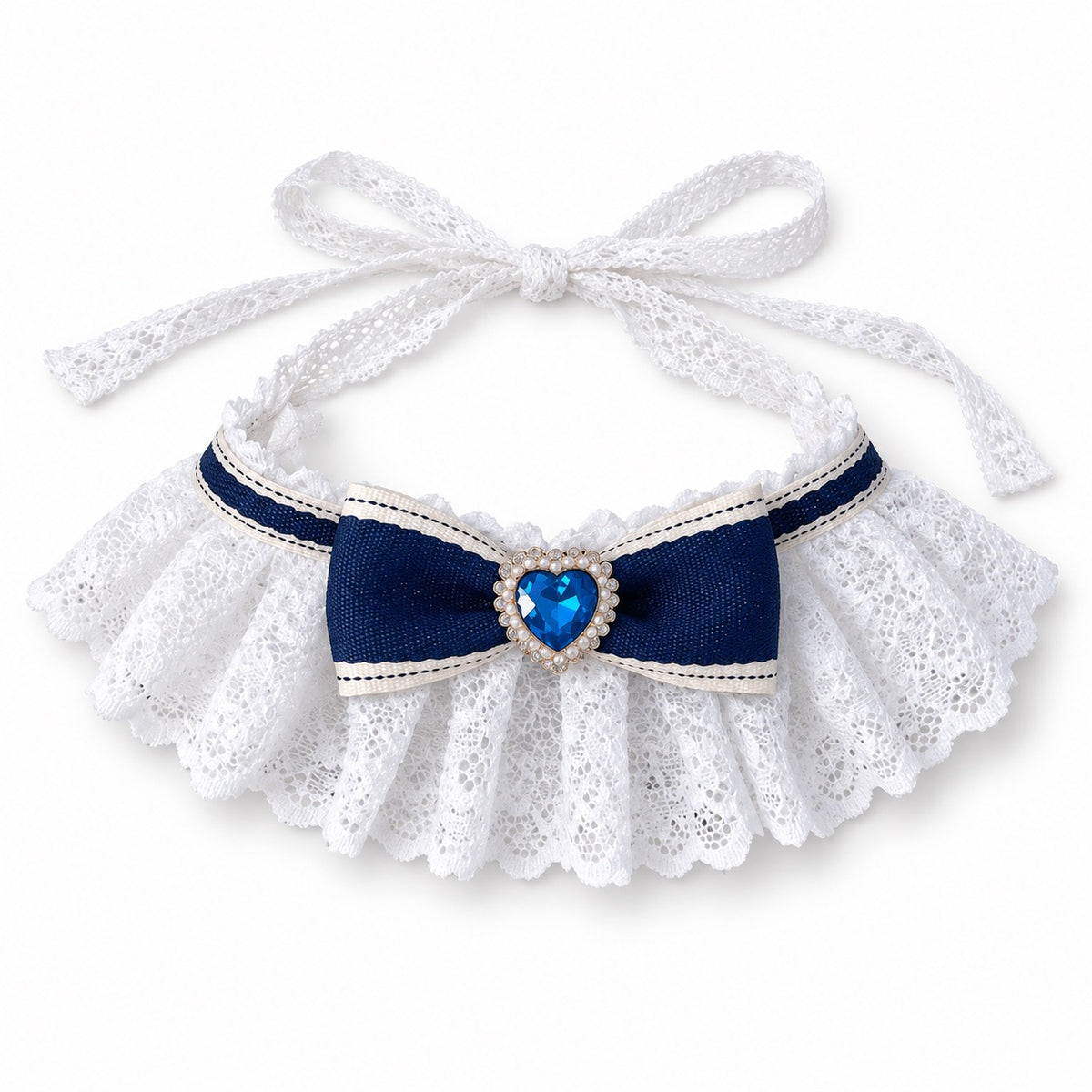 Lace Bow Bib for Photos - Navy Heart Rhinestone