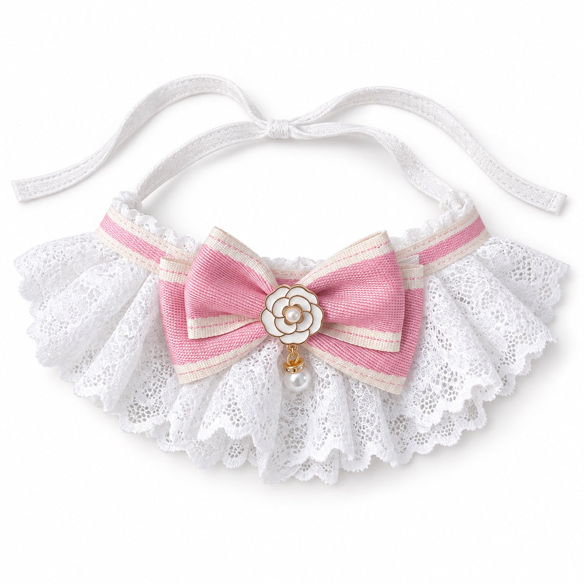 Lace Bow Bib for Photos - Pink Camellia Bow