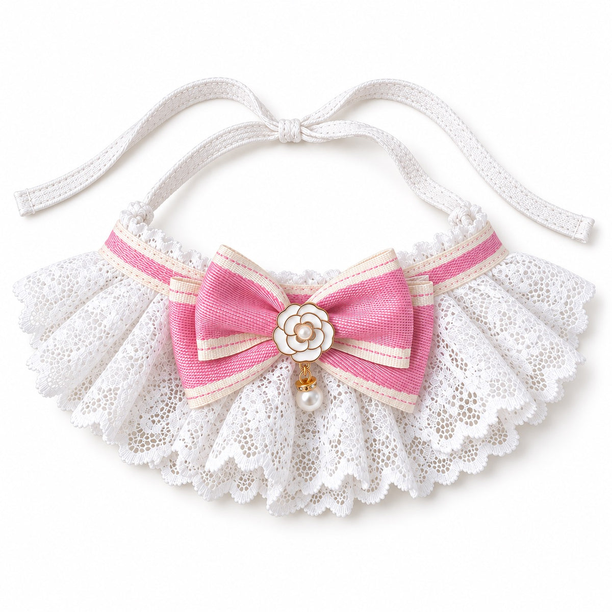 Lace Bow Bib for Photos - Pink Heart Rhinestone
