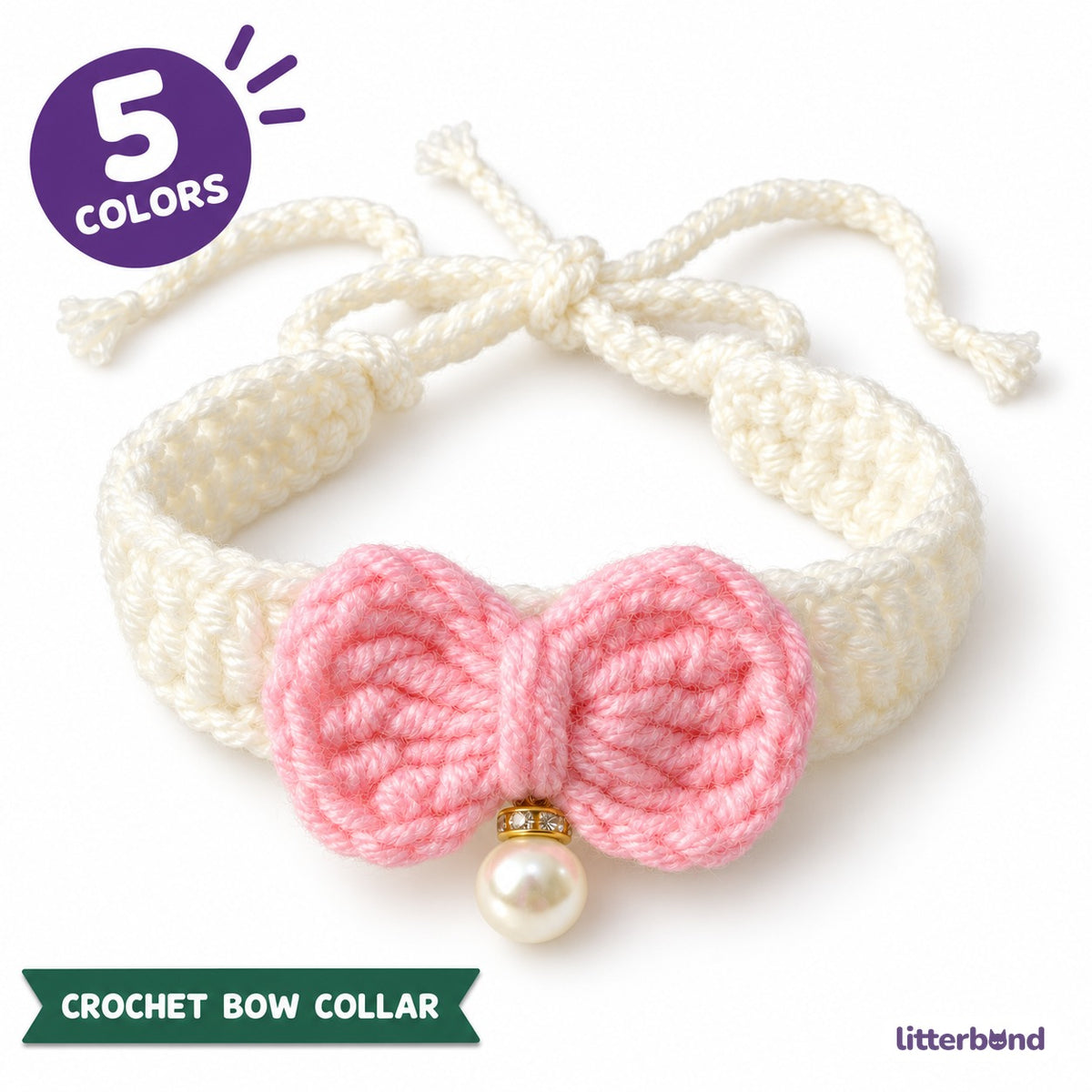 Pastel Pearl Bow Crochet Collar