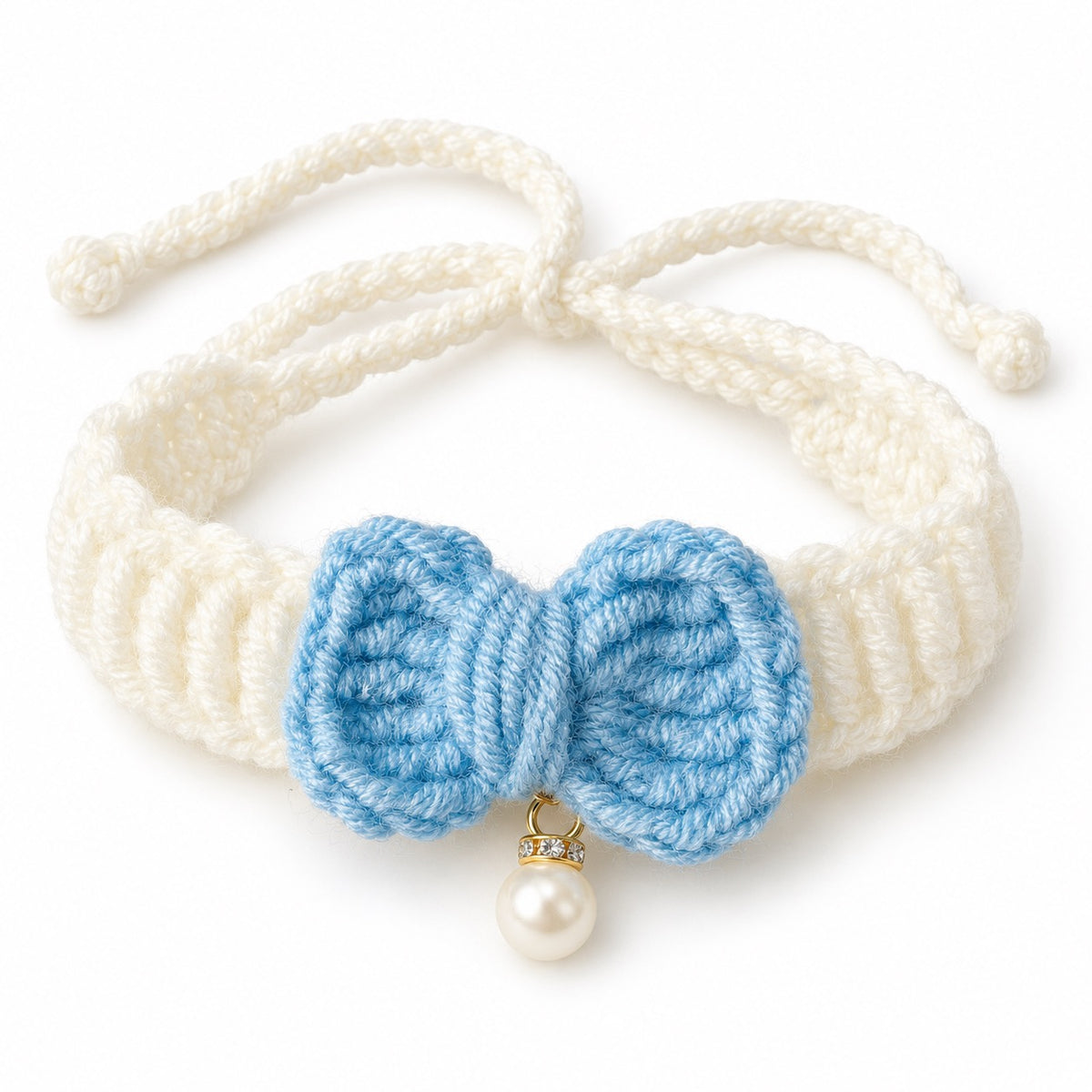 Pastel Pearl Bow Crochet Collar - Sky Blue Bow