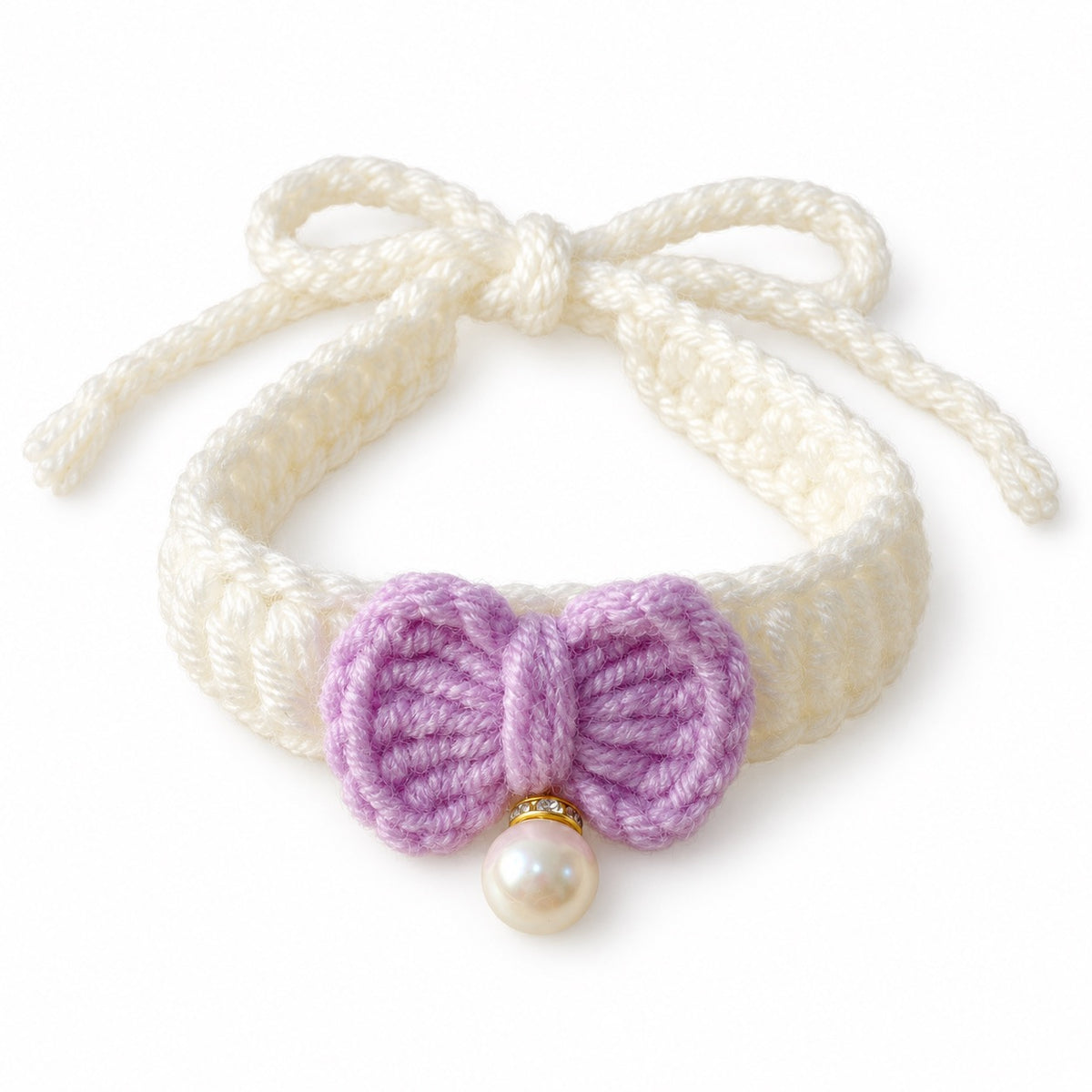 Pastel Pearl Bow Crochet Collar - Lilac Bow