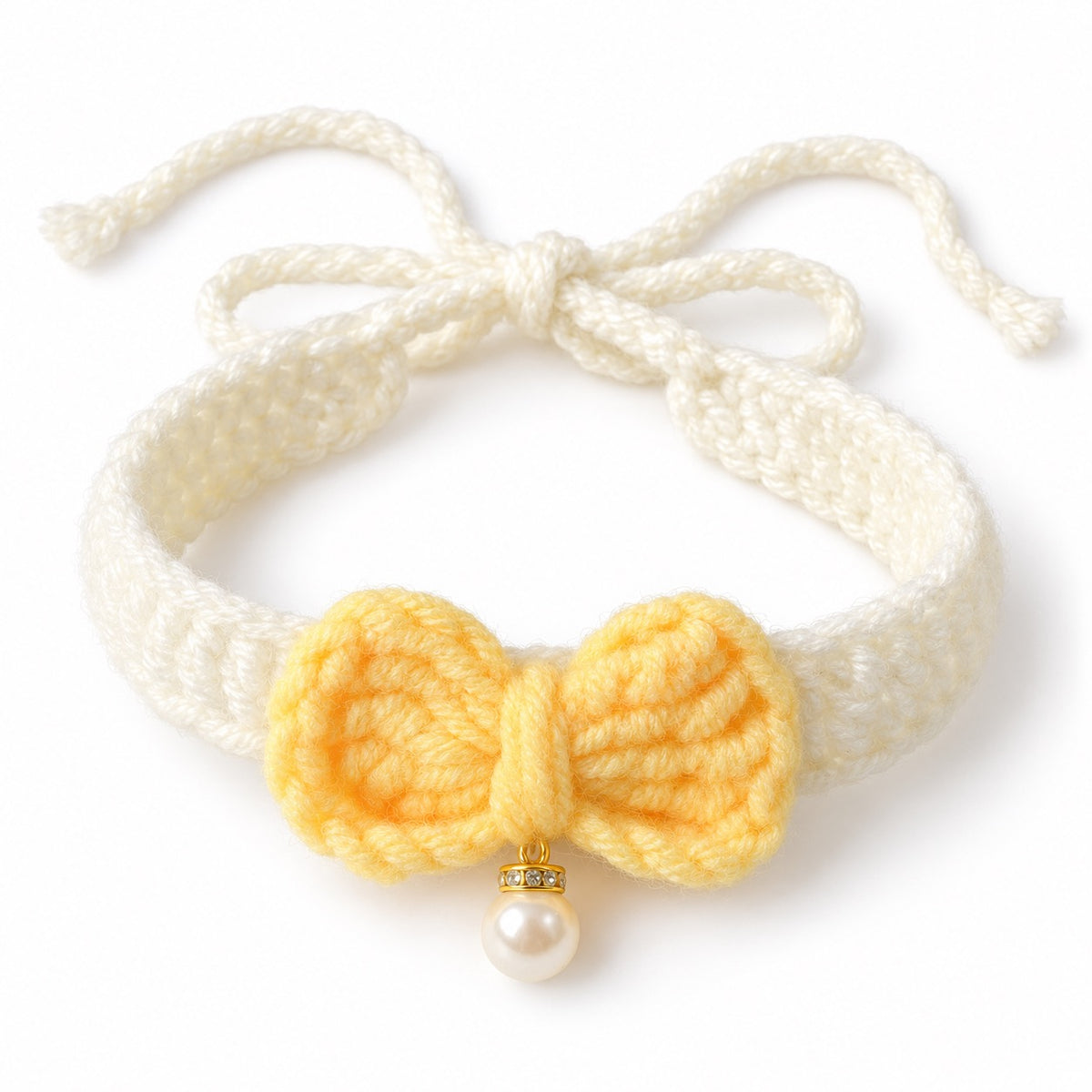 Pastel Pearl Bow Crochet Collar - Butter Yellow Bow
