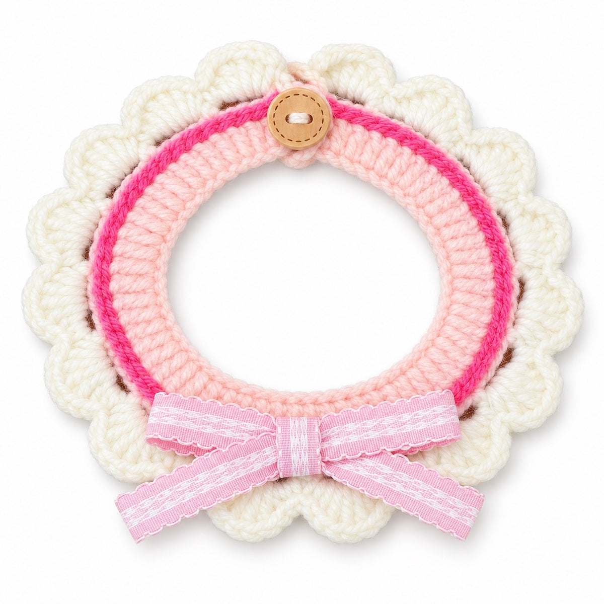 Crochet Bow Ruffle Collar for Cat Portraits - Pink Bow