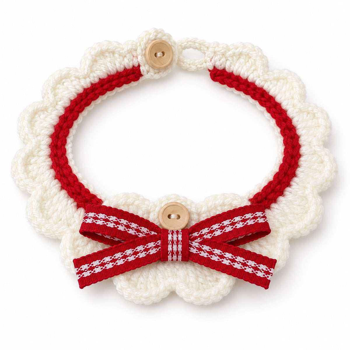 Crochet Bow Ruffle Collar for Cat Portraits - Red Bow