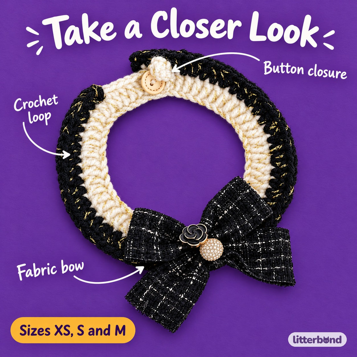 French Bow Crochet Collar - close-up details