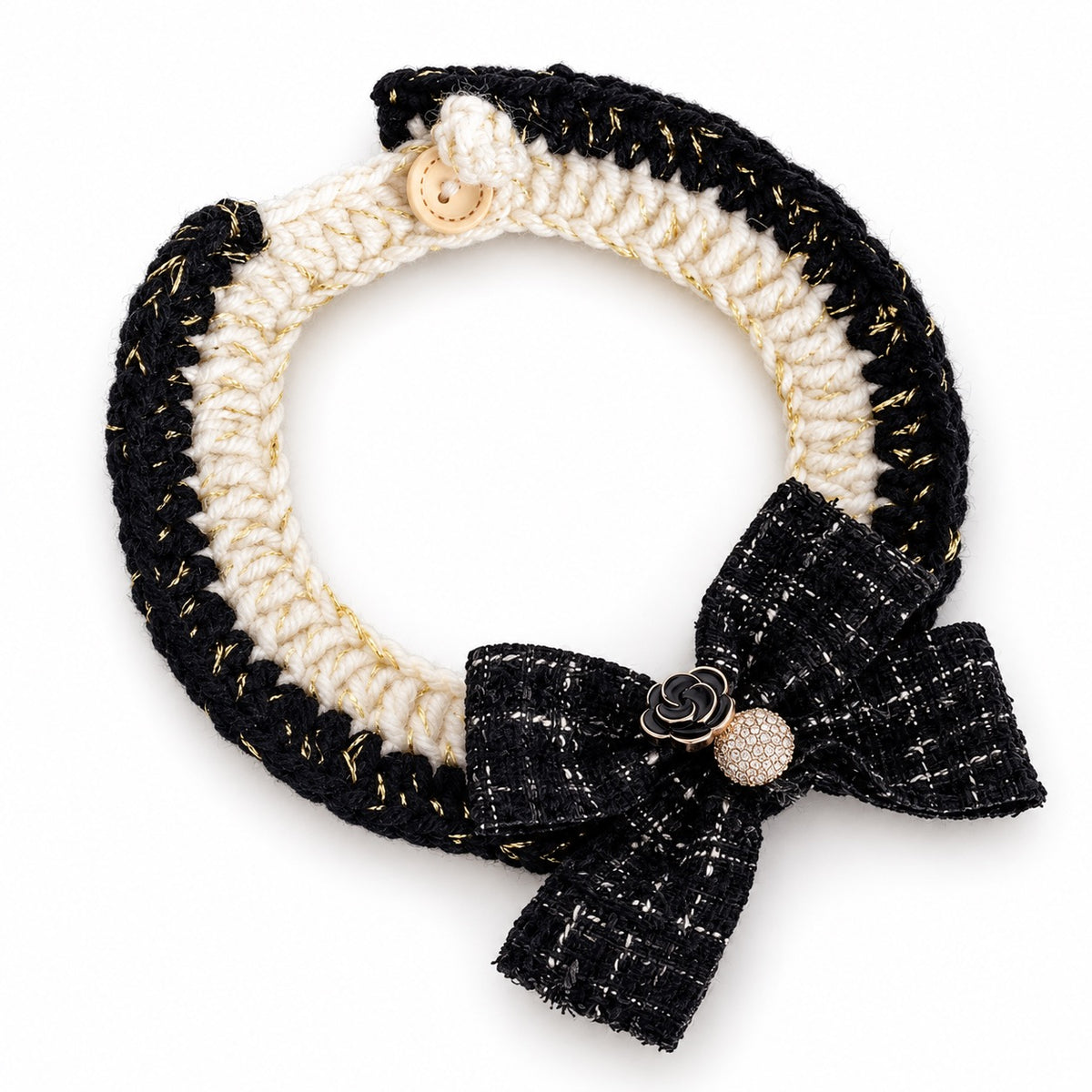 French Bow Crochet Collar - Black & Gold