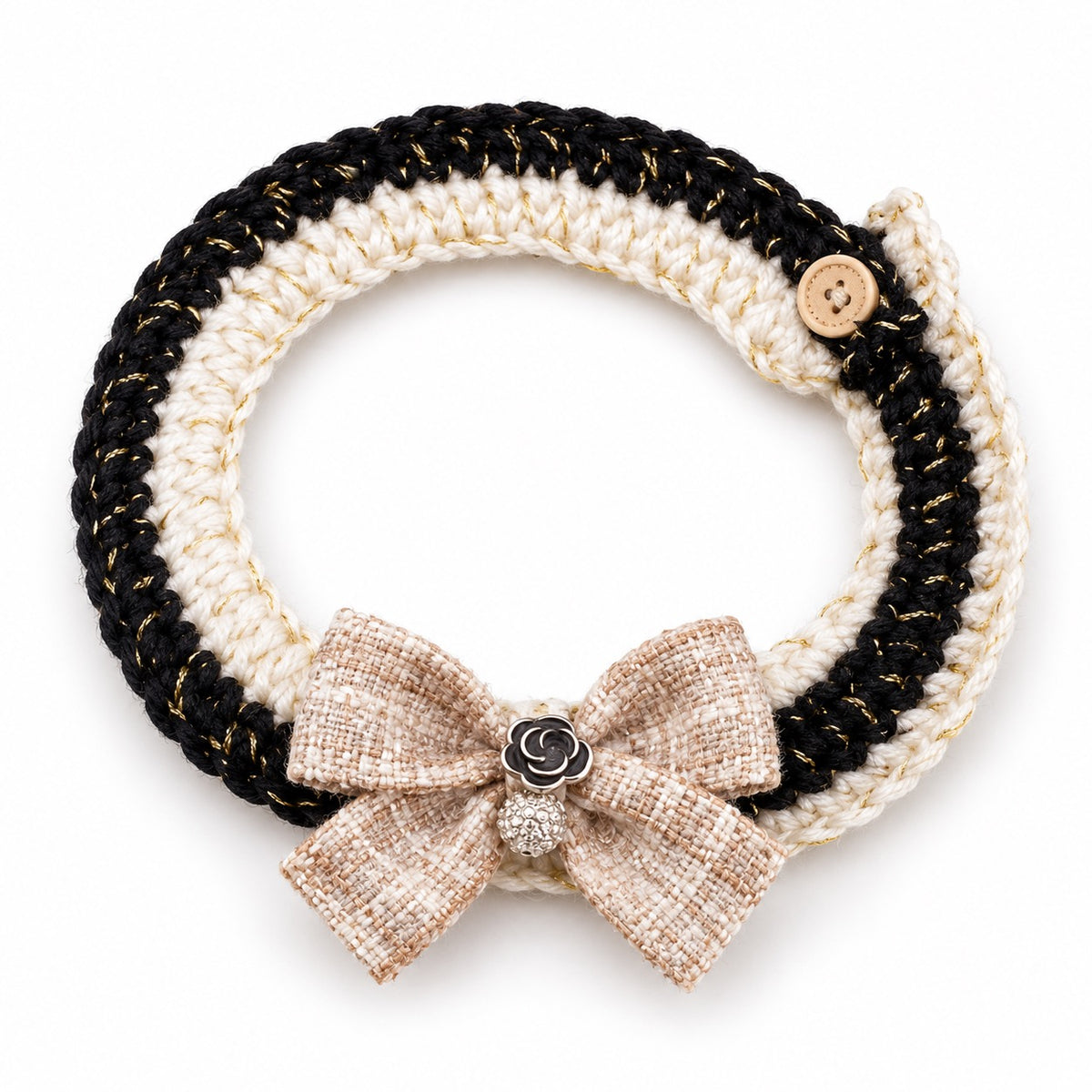 French Bow Crochet Collar - Khaki Bow