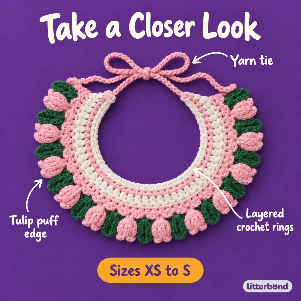 Tulip Crochet Ruffle Collar - close-up details