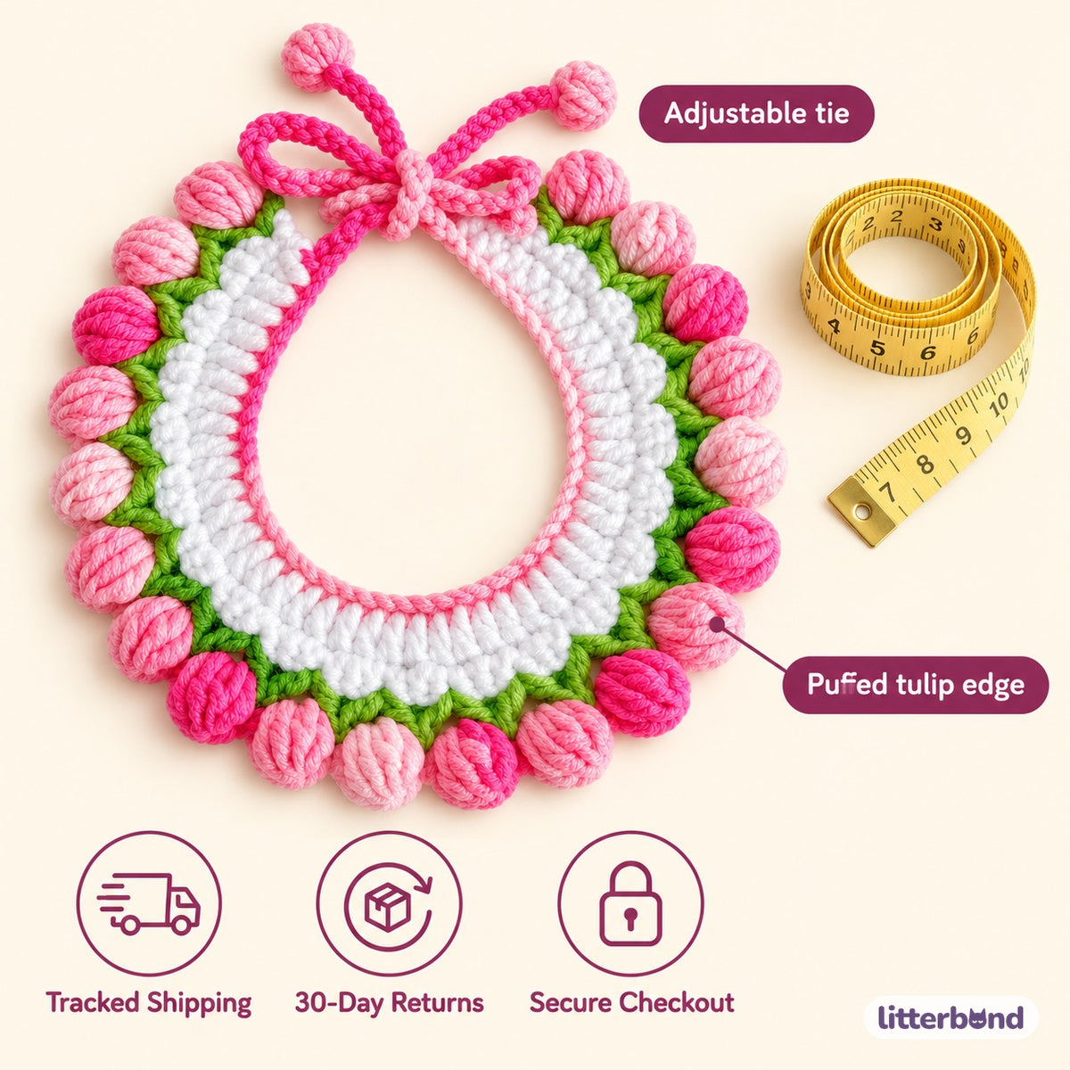 Tulip Crochet Ruffle Collar - size and details