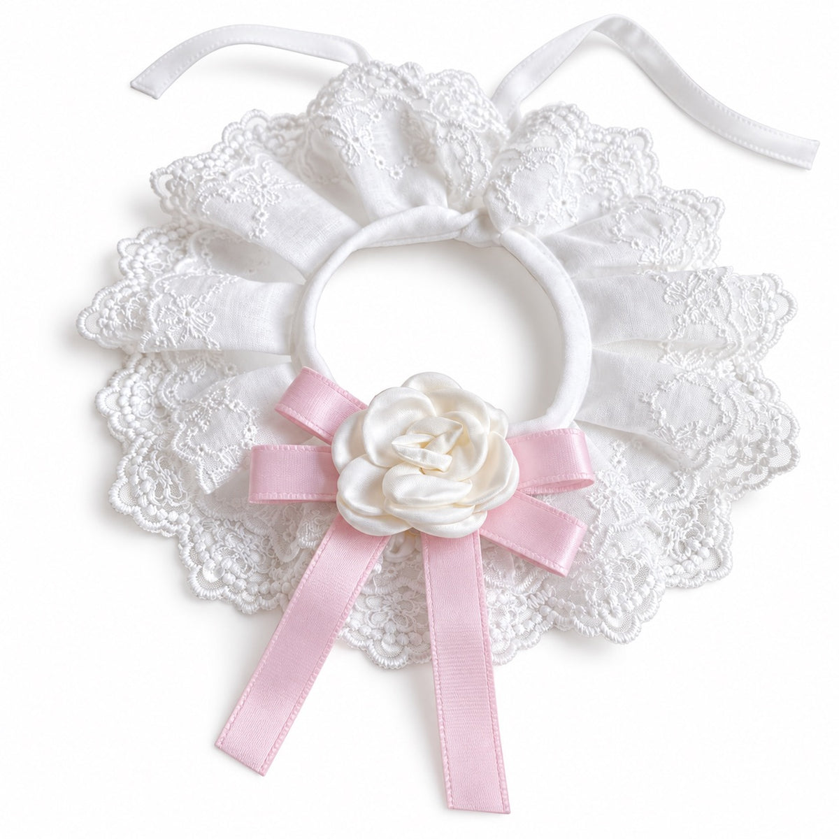 Camellia Lace Photo Collar - Pink Ribbon